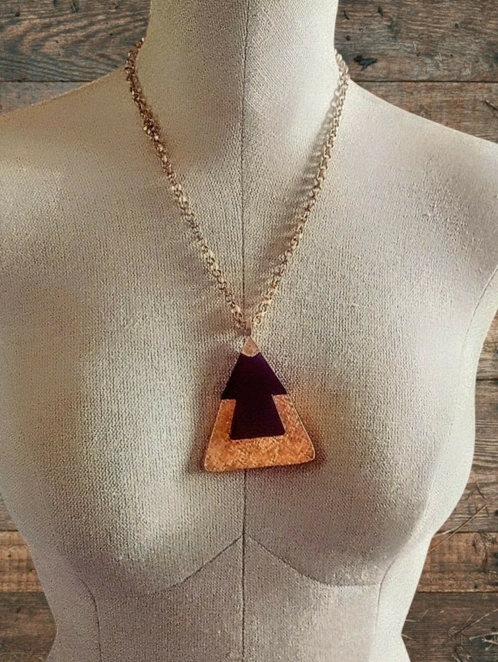 Gold and Black Geometric Triangle Pendant Necklace
